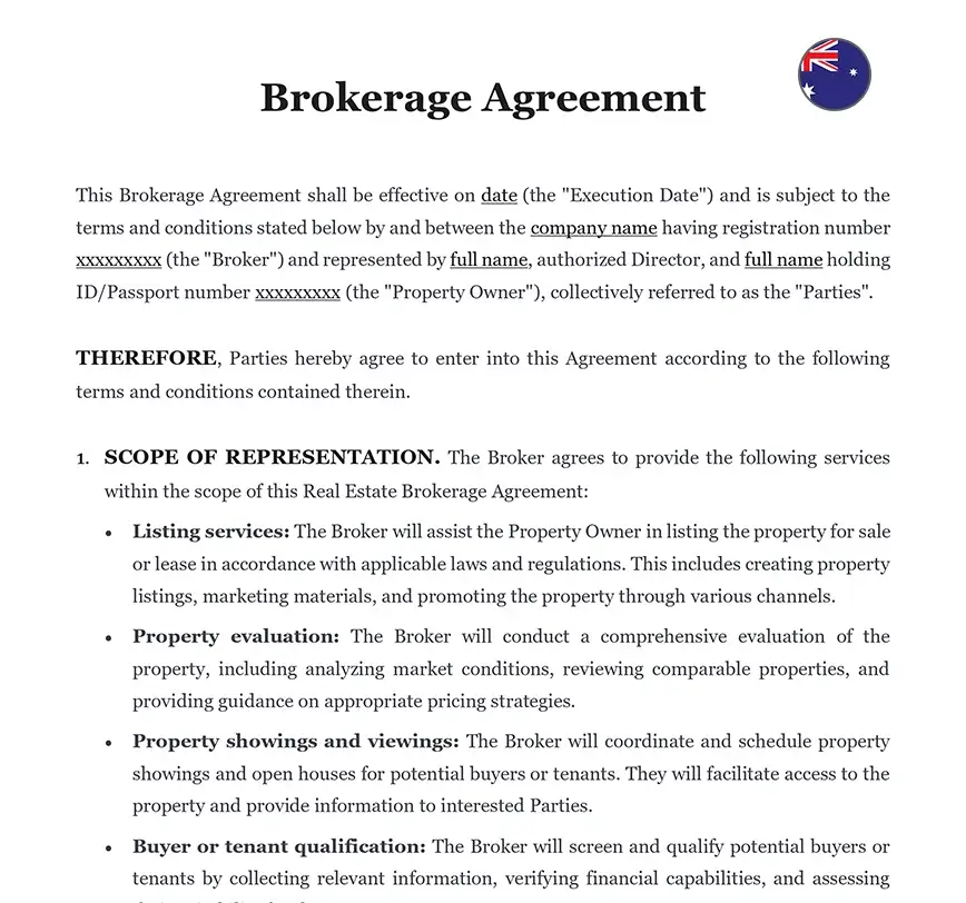 Brokerage agreement Australia