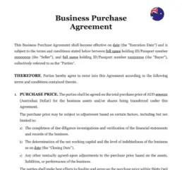 Business purchase agreement Australia