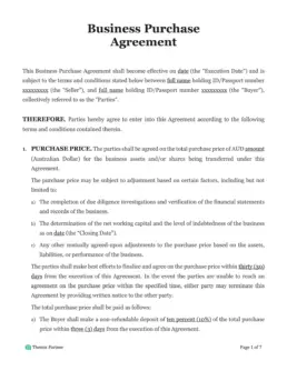 Business purchase agreement Australia 1