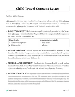 Child travel consent letter Australia 1