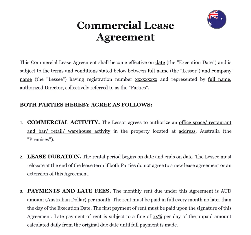 Commercial lease agreement Australia