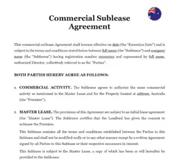 Commercial sublease agreement Australia