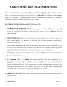 Commercial sublease agreement Australia 1