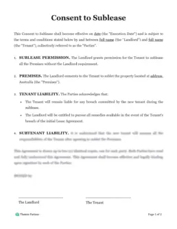 Consent to sublease letter Australia 1