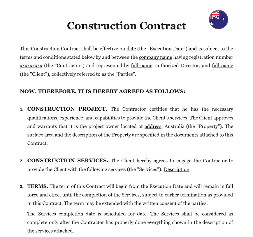 Construction contract Australia