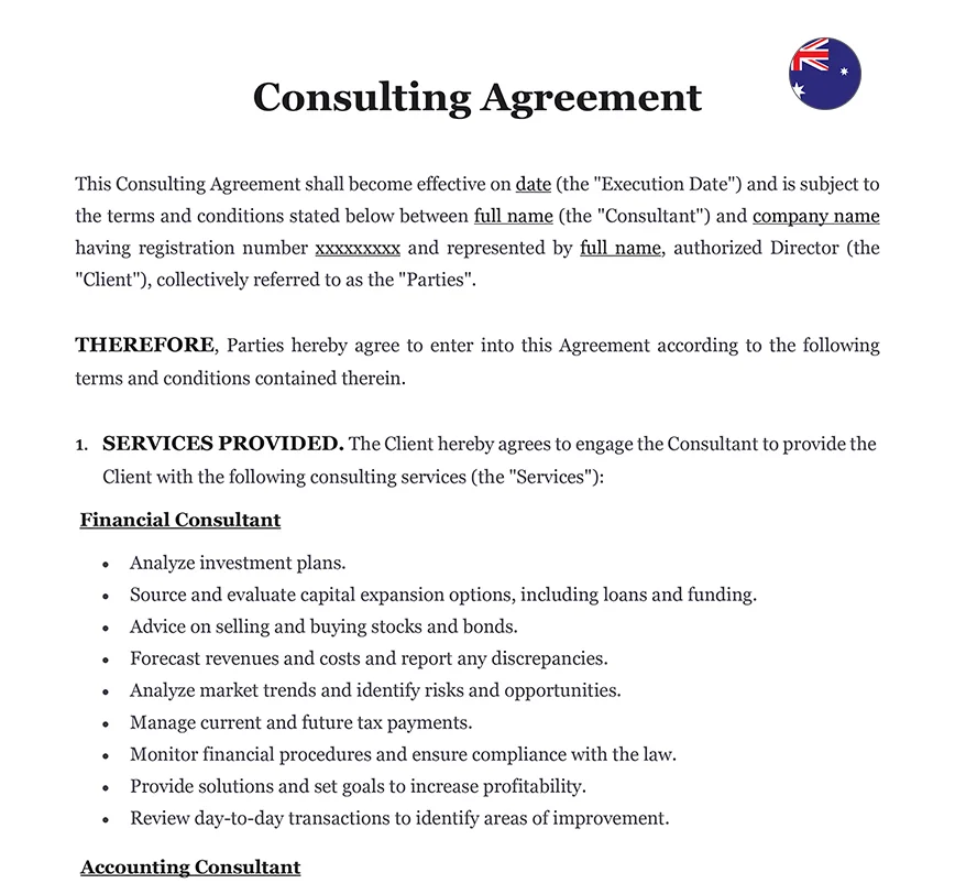 Consulting agreement Australia