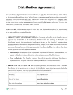 Distribution agreement Australia 1