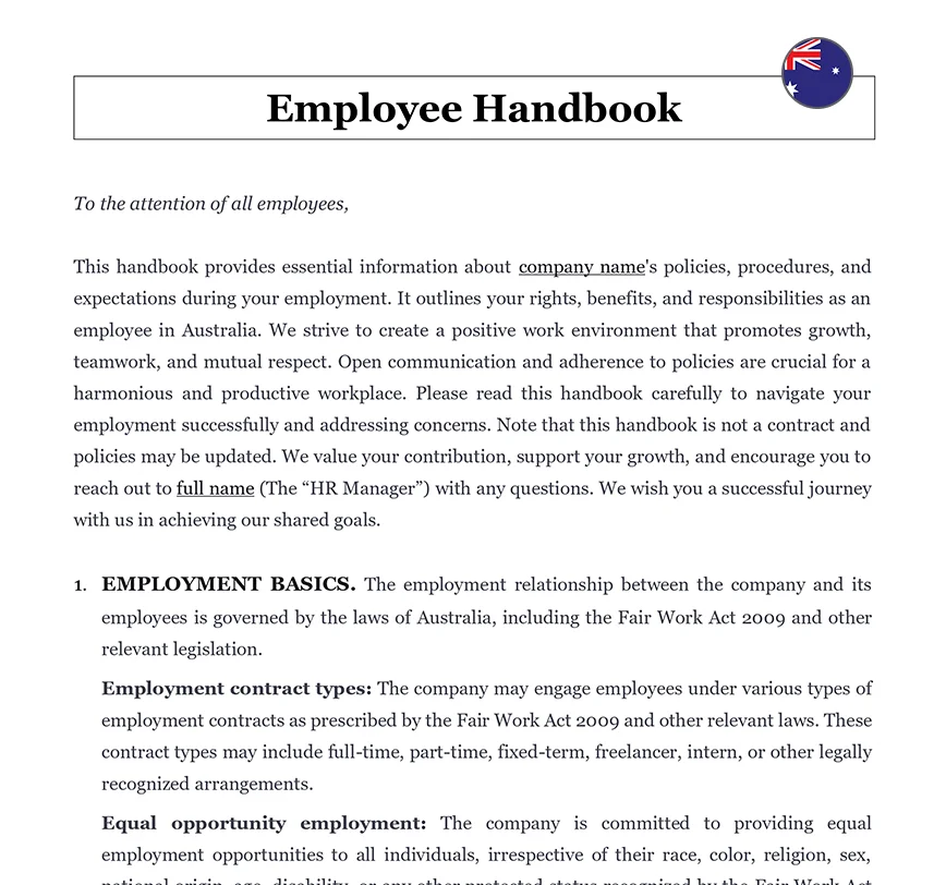 Employee handbook Australia