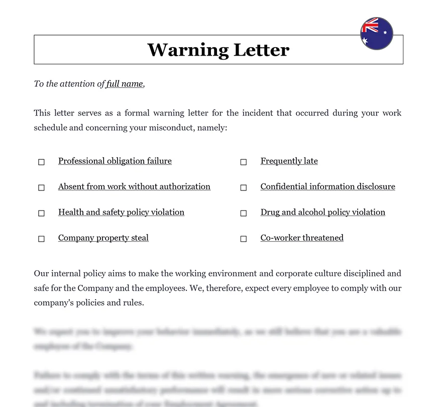 Employee warning letter Australia