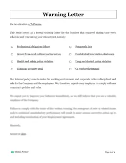 Employee warning letter Australia 1