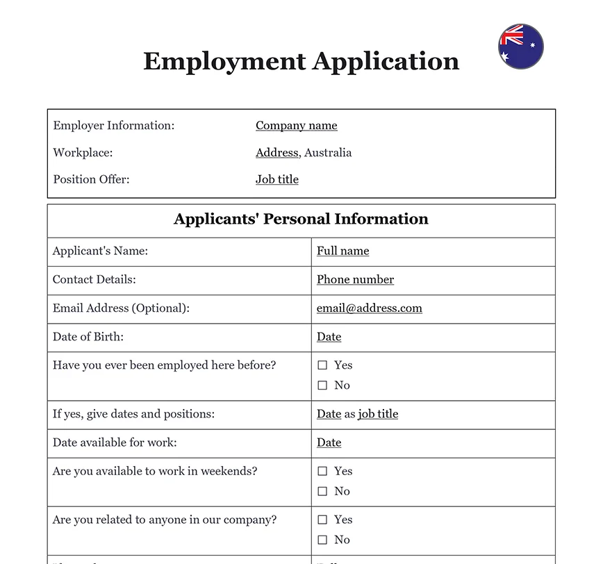 Employment application Australia