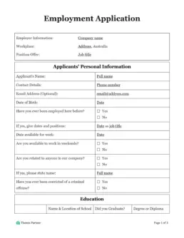 Employment application Australia 1