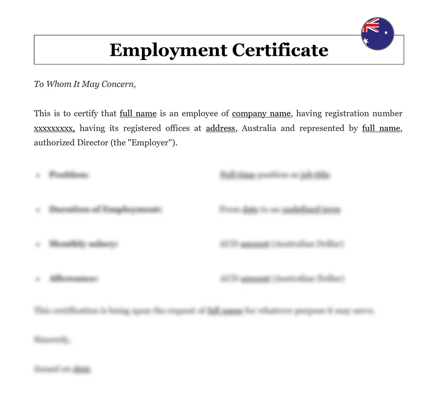 Employment certificate Australia