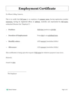 Employment certificate Australia 1