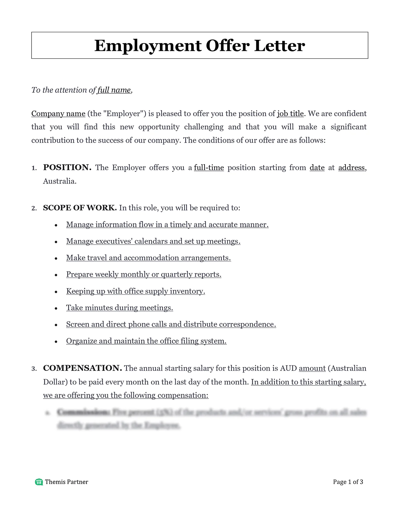 Employment offer letter Australia 1