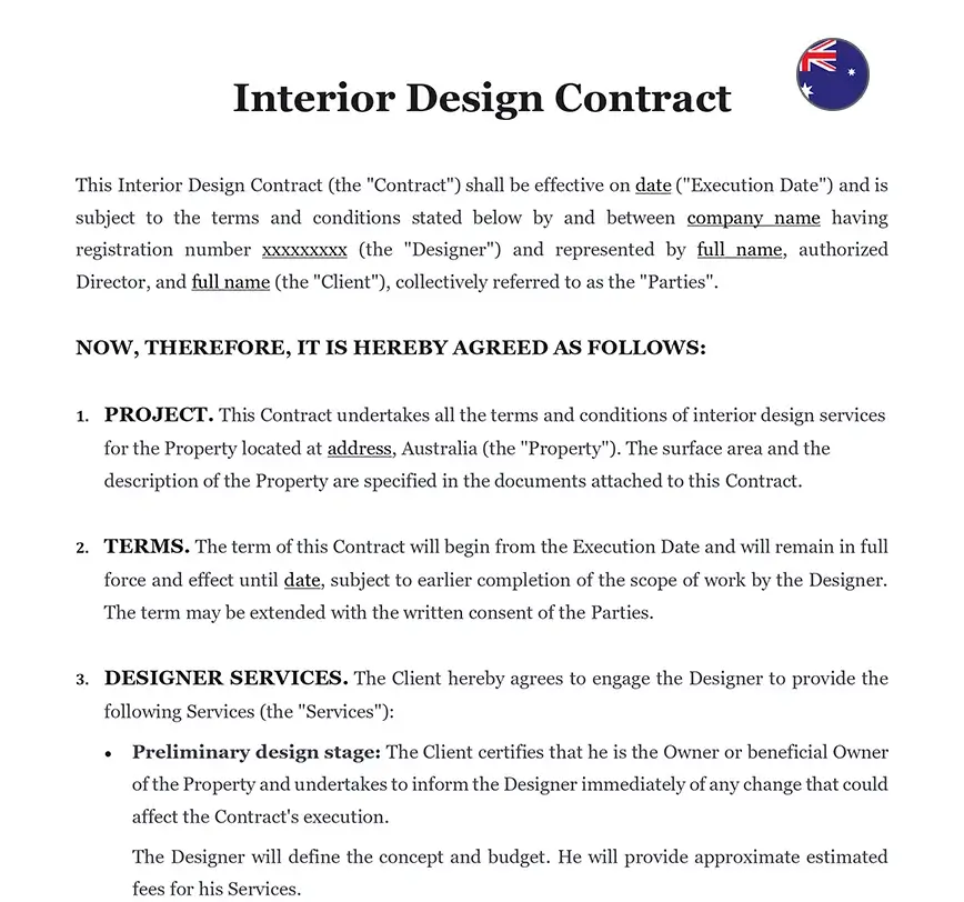 Interior design contract Australia