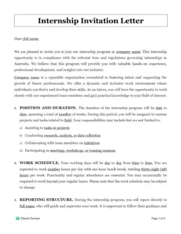 Internship invitation letter Australia 1