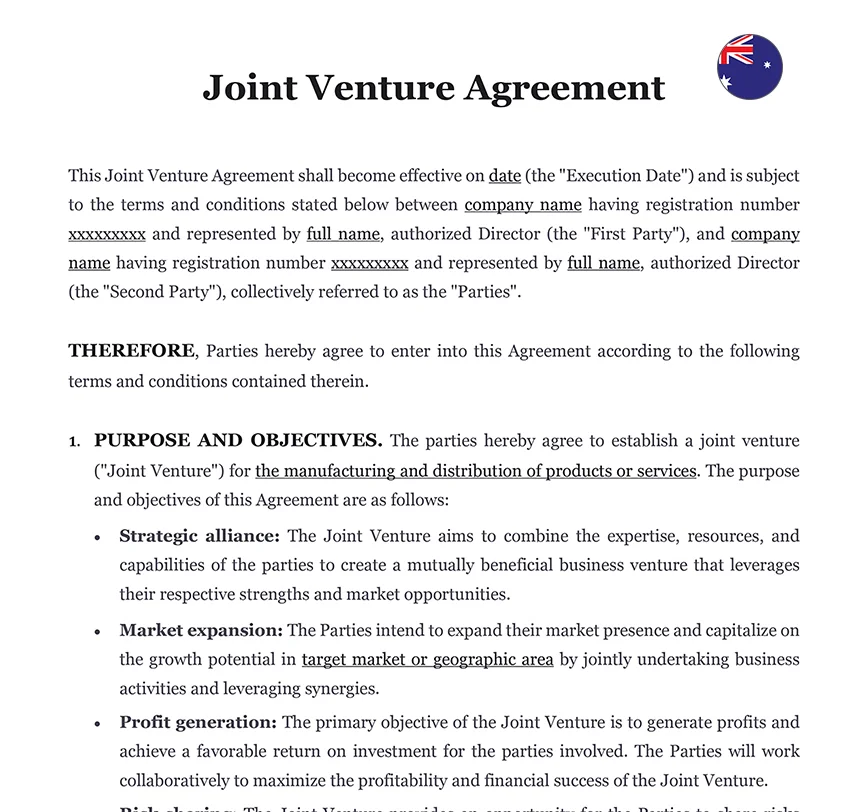 Joint venture agreement Australia