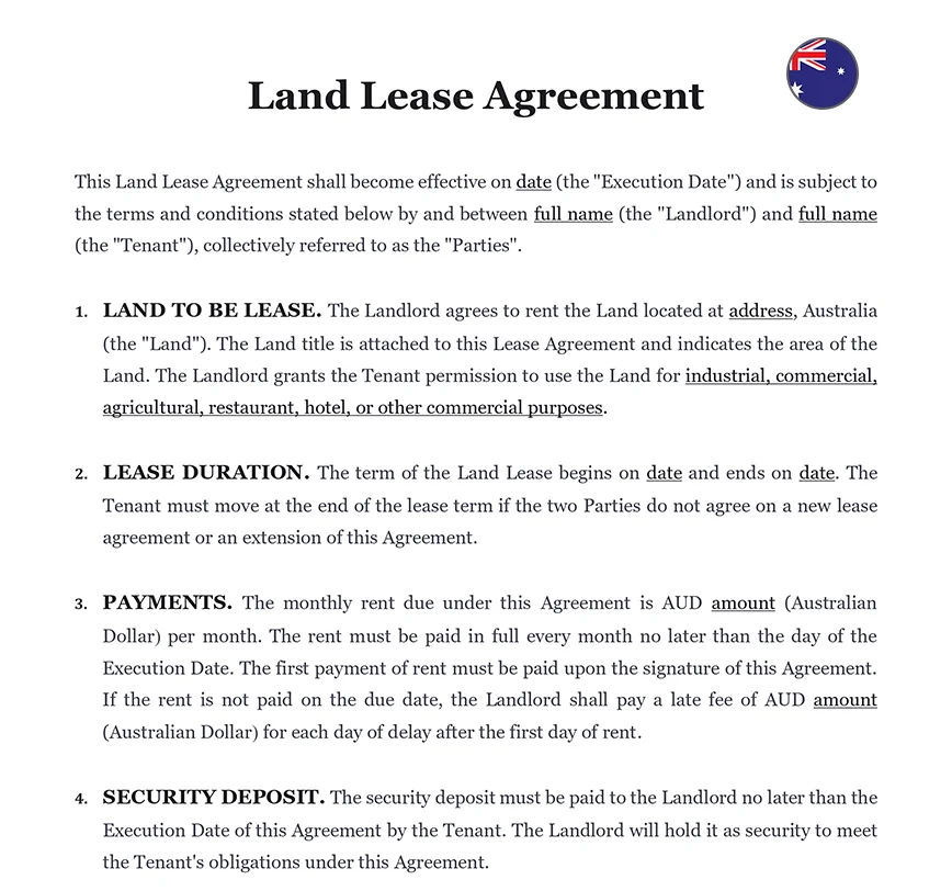 Land lease agreement Australia