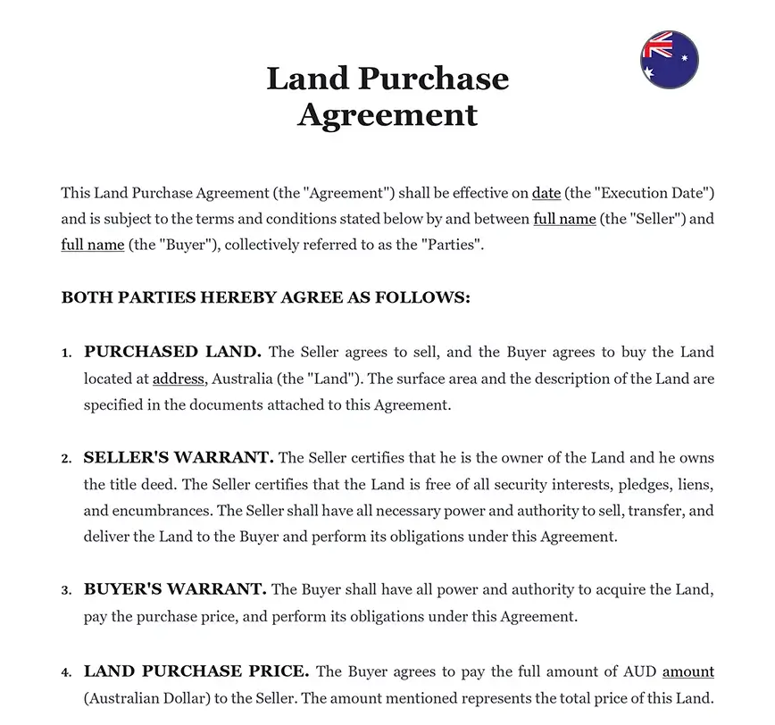 Land purchase agreement Australia