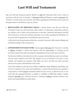 Last will and testament Australia 1