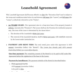 Leasehold agreement Australia