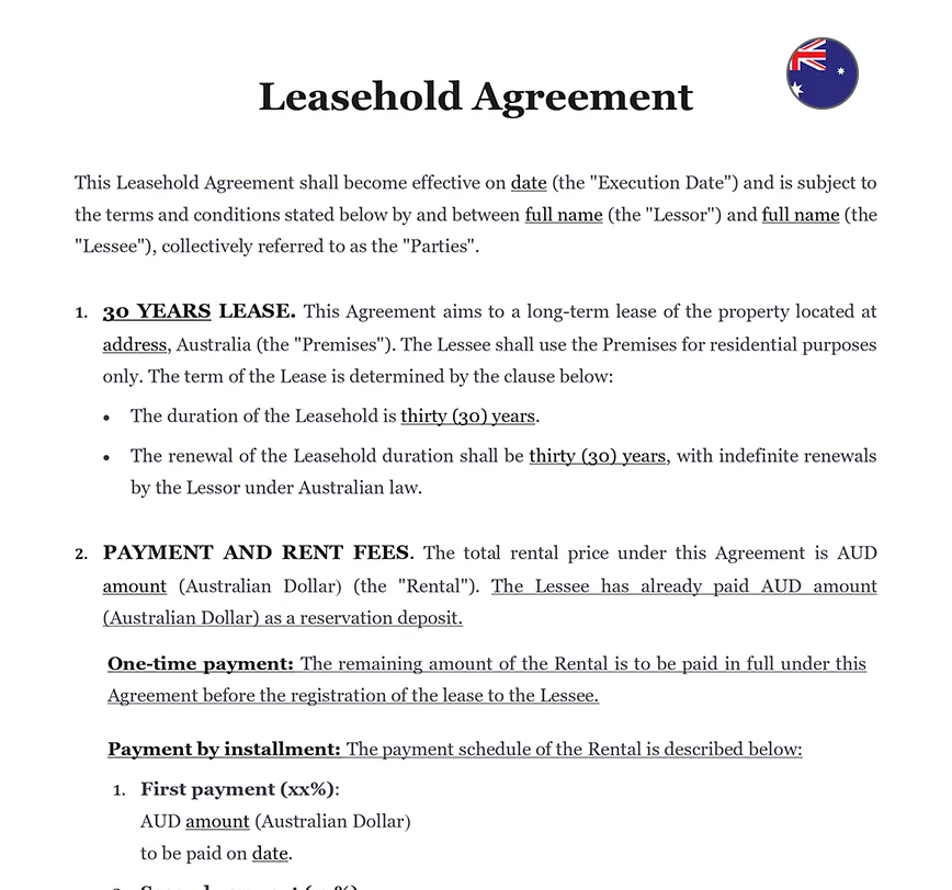 Leasehold agreement Australia