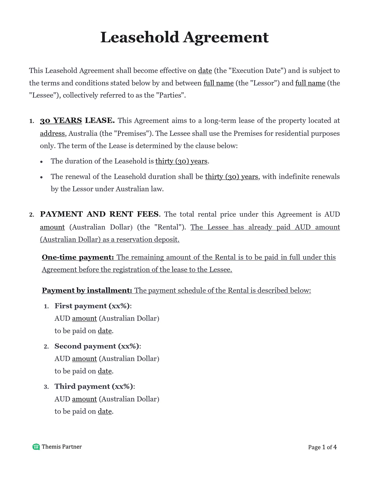 Leasehold agreement Australia 1