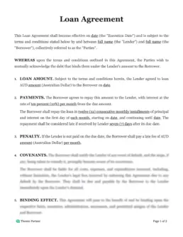 Loan agreement Australia 1