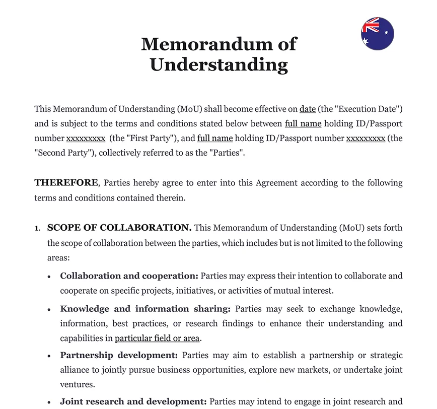 Memorandum of understanding Australia