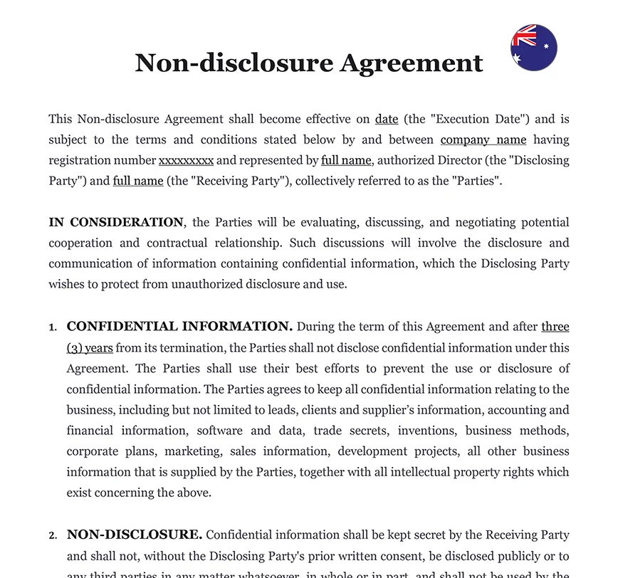 Non-disclosure agreement Australia