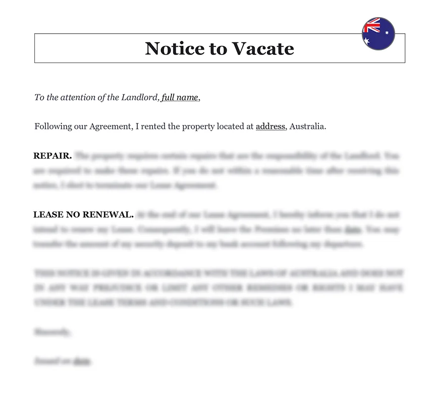 Notice to vacate letter Australia