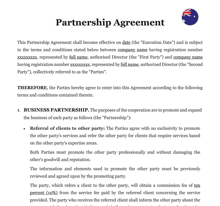 Partnership agreement Australia