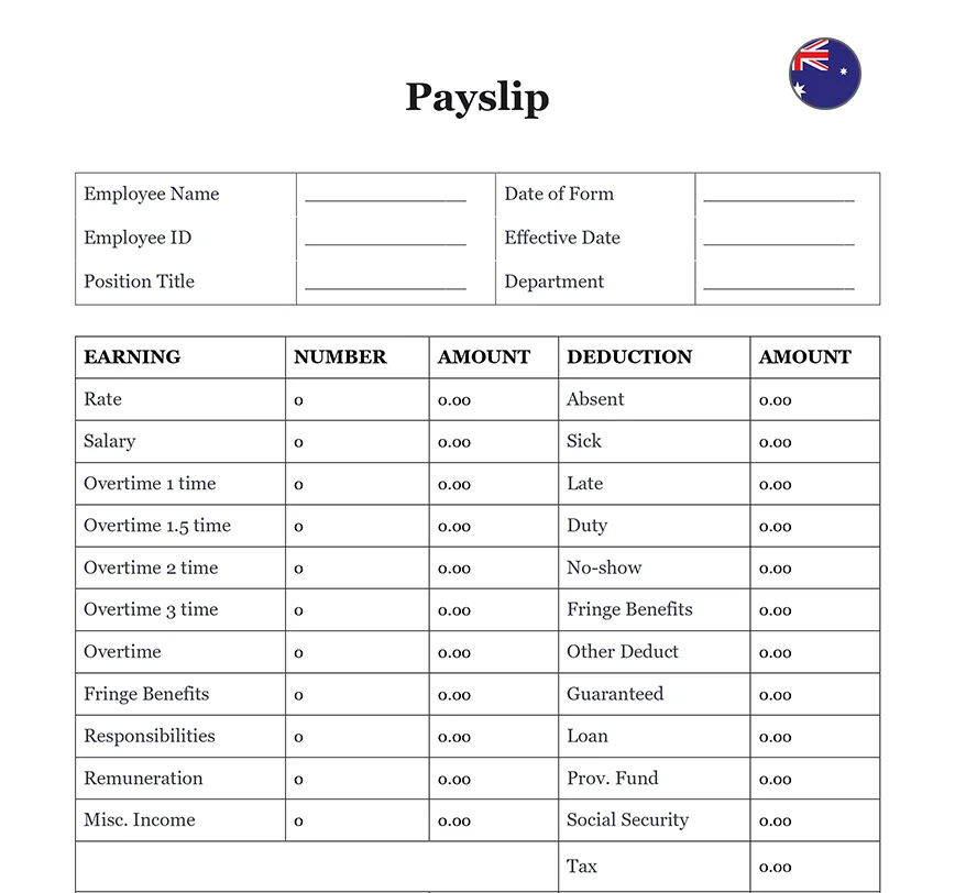 Payslip form Australia