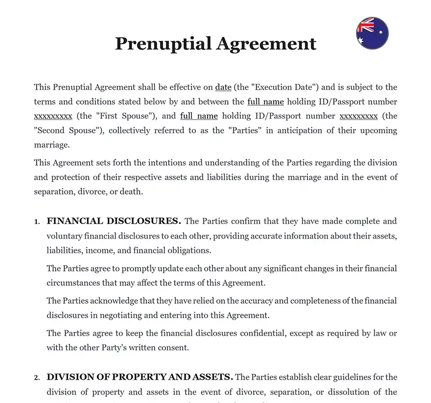 Prenuptial agreement Australia