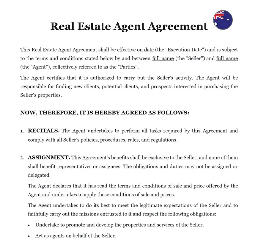 Real estate agent agreement Australia