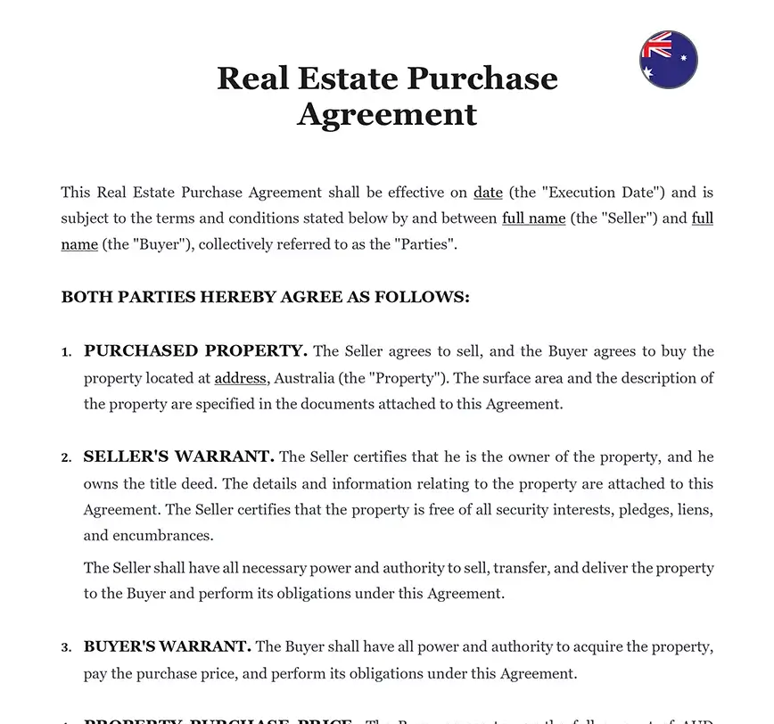 Real estate purchase agreement Australia