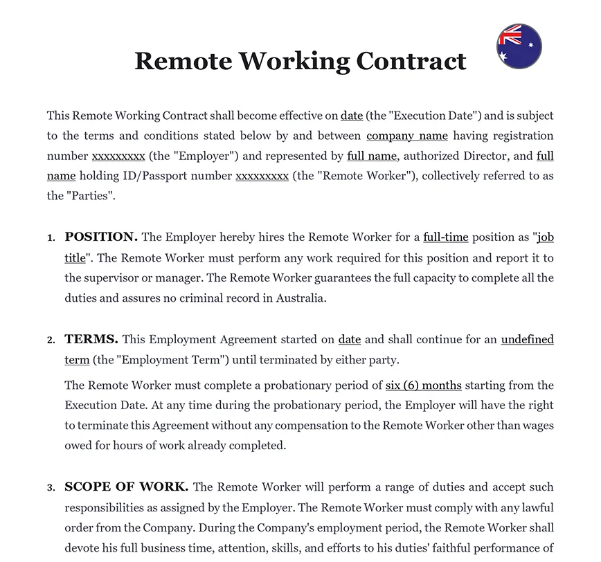 Remote working contract Australia