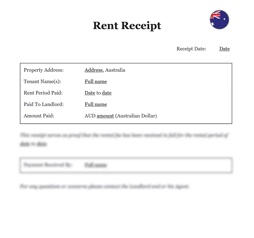 Rent receipt form Australia