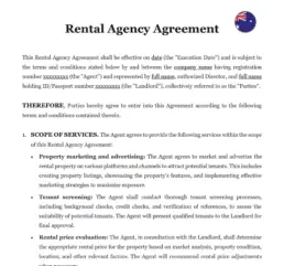 Rental agency agreement Australia