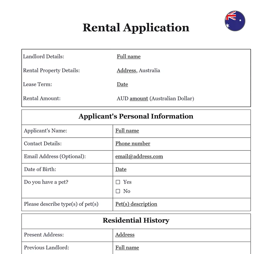 Rental application Australia