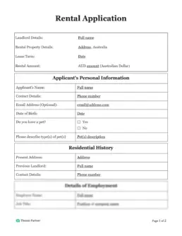 Rental application Australia 1