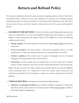 Return and refund policy Australia 1