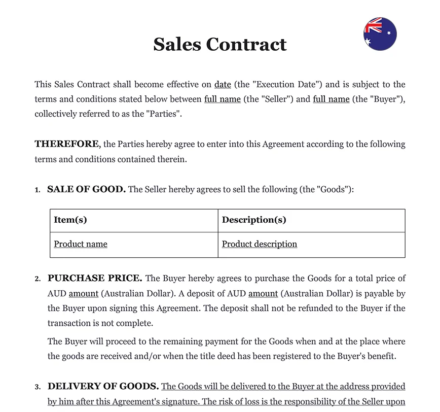 Sales contract Australia