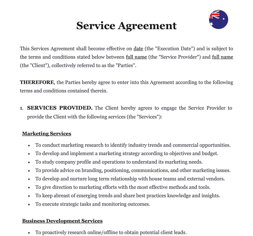 Service Agreement in Australia | Download Word Template (.doc)