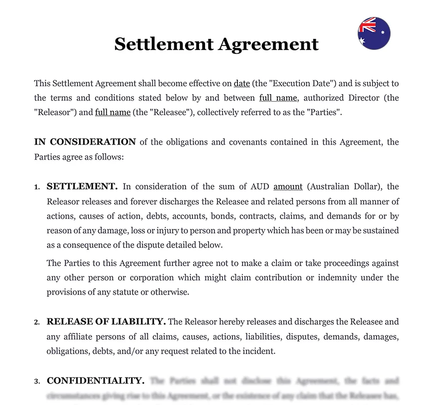 Settlement agreement Australia