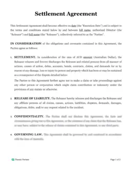 Settlement agreement Australia 1