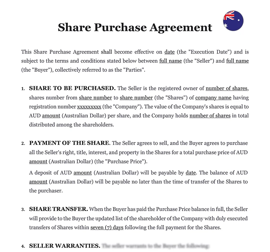 Share purchase agreement Australia