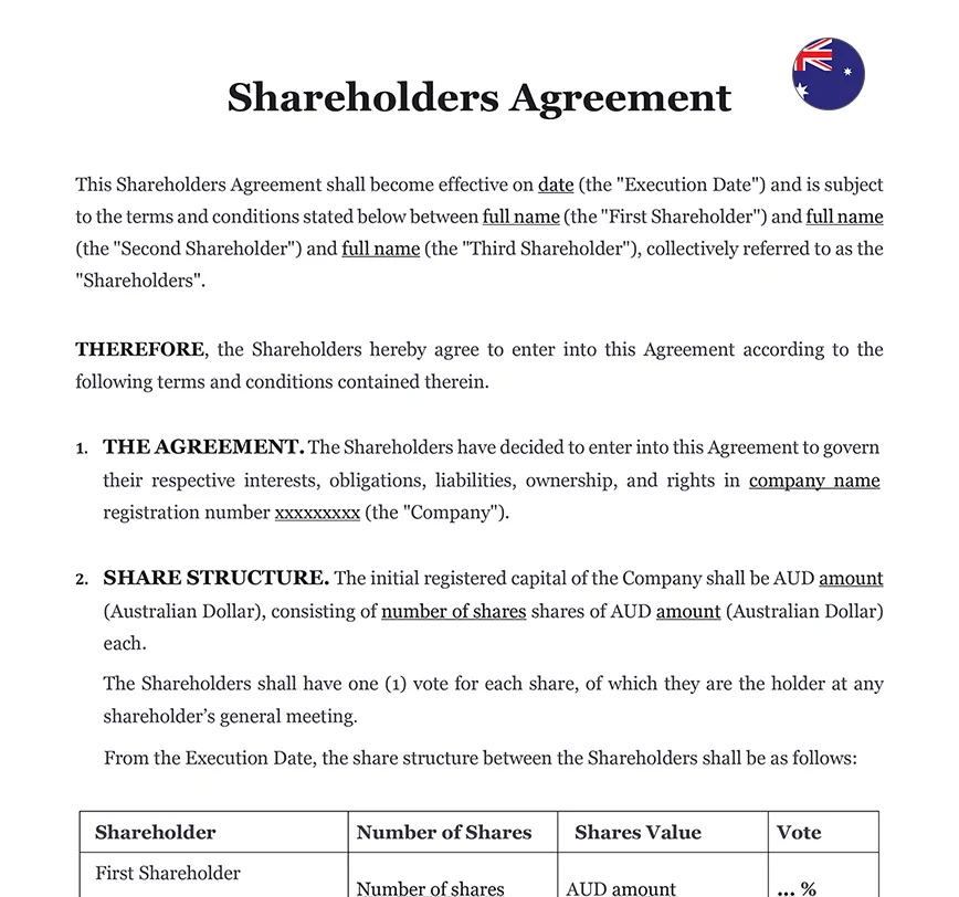 Shareholders agreement Australia