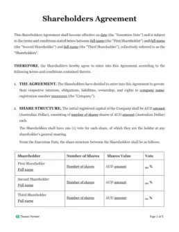 Shareholders agreement Australia 1